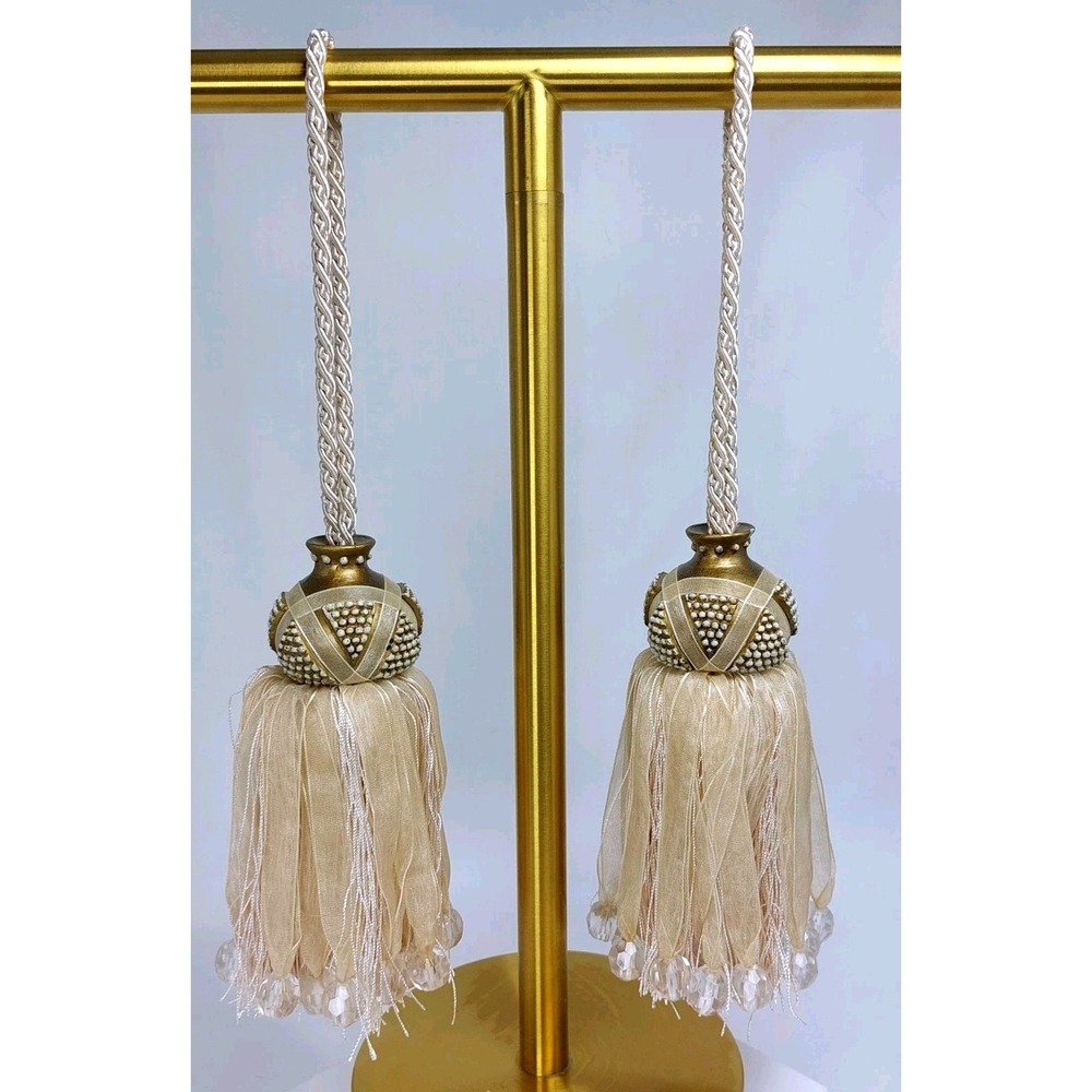 2 - Curtain Tassel Gilded Gold Beaded Furniture Door Knob Resin Finial 12" *READ